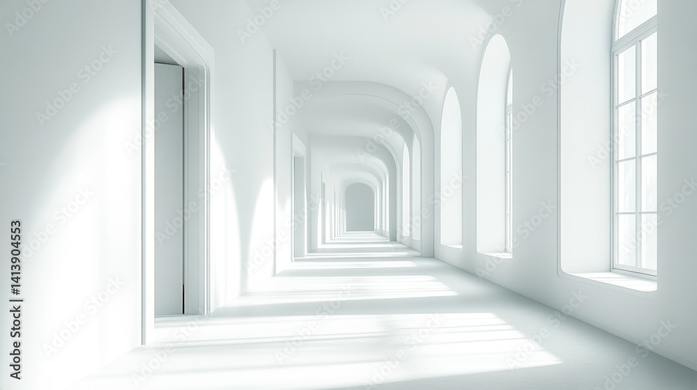 Obraz premium White hallway with arched windows