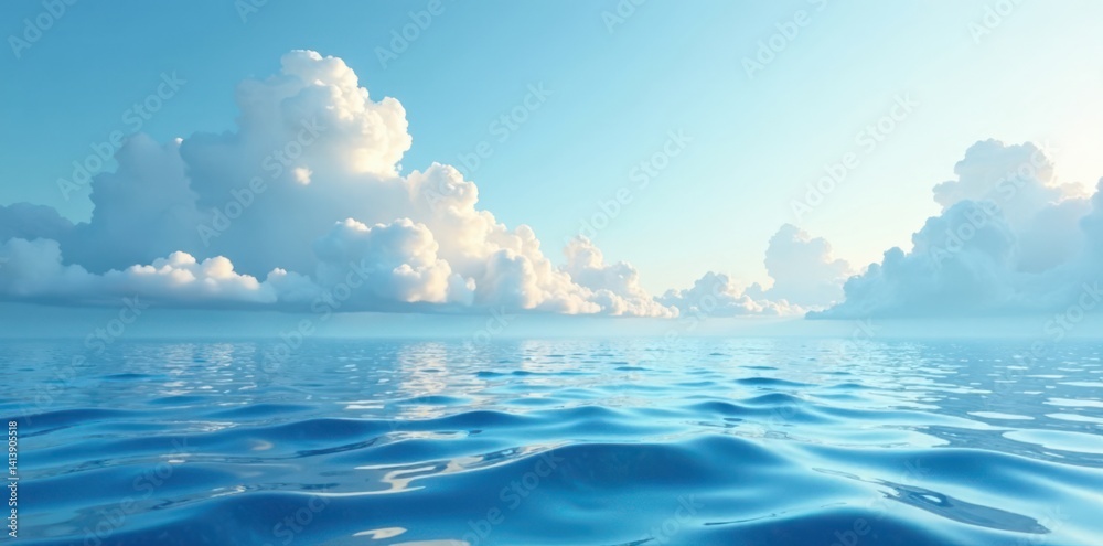 Obraz premium Whispy clouds and undulating water in soothing light blue hue , wave, blue
