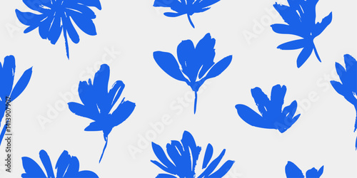 Flower seamless pattern. abstract floral background. Modern print in blue and white colors, fabric, wallpaper, covers, cards, wall art, posters and decoration.