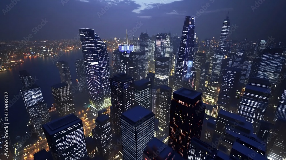Night Metropolis: A Breathtaking Aerial View of a Futuristic Cityscape
