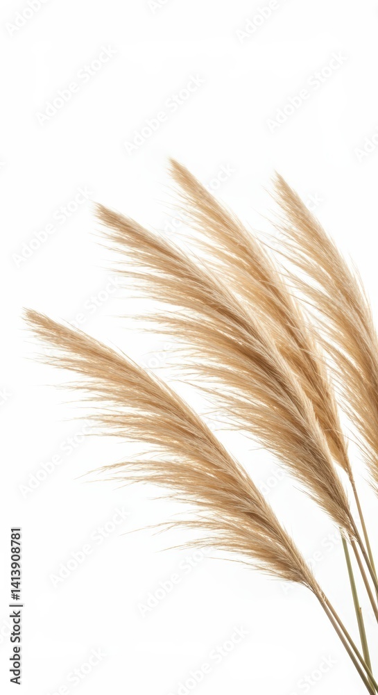 Fototapeta premium Pampas Grass Stalks on White Background for Minimalist Decor