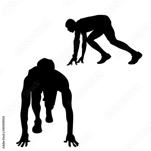 man in the position of get set ready to go. Flat vector illustration isolated on white background