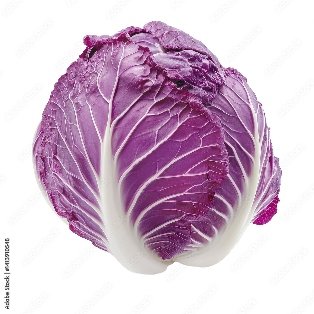 Obraz premium Fresh purple chinese cabbage displayed on a Transparent background highlighting its vibrant color and texture, purple chinese cabbage isolated on PNG background
