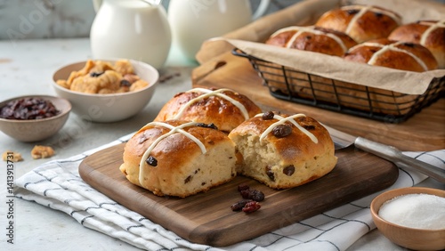 Freshly Baked Hot Cross Buns with Raisins