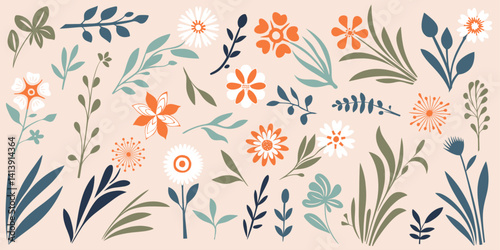 Wallpaper Mural Modern Decorative Botanical Elements Torontodigital.ca