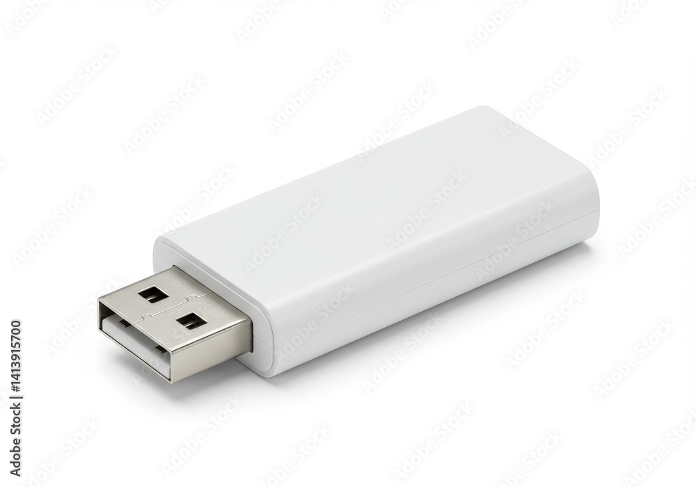 A close up shot of a white usb drive on a white background in a studio setting with good lighting A close up shot of a white usb drive on a white background in a studio setting with good lighting