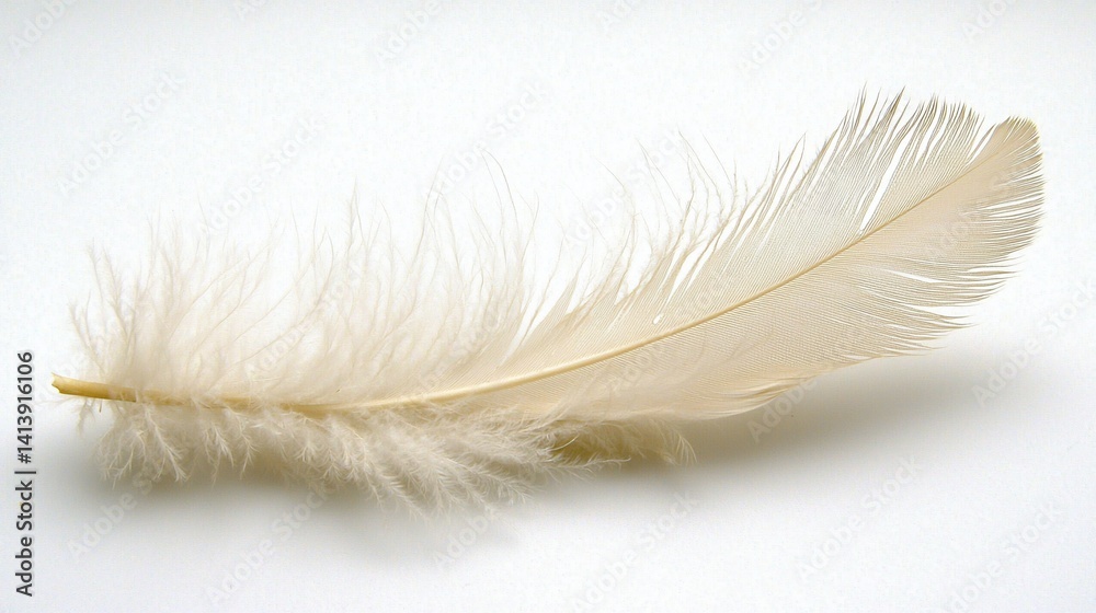 Obraz premium Delicate white feather softly resting, casting a subtle shadow on the surface
