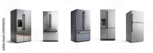Collection of Modern fridge front view isolate on transparent background