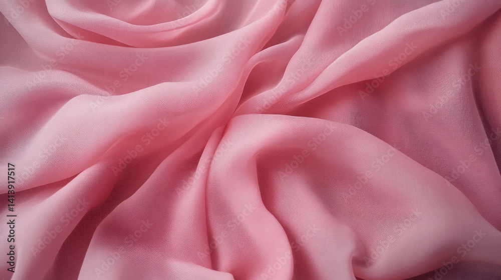 Delicate pink chiffon fabric flowing gracefully in soft, undulating folds