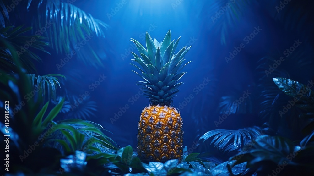 Vibrant pineapple in a lush, tropical setting Vibrant pineapple in a lush, tropical setting