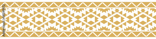 Gold ethnic ornament with geometric tribal border pattern.