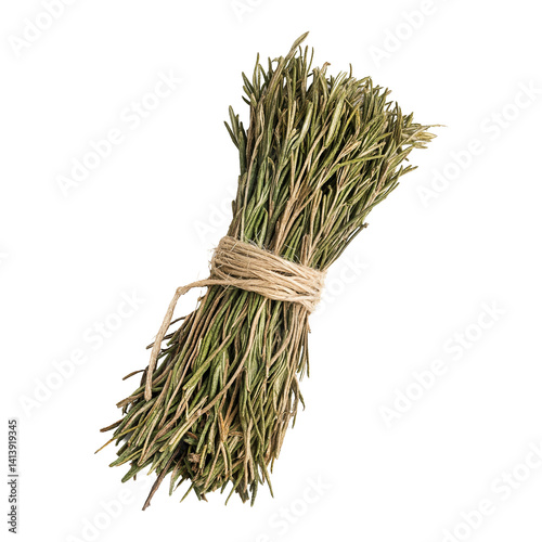Dried rosemary herb bundle tied with twine isolated on transparent background