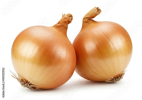 Wallpaper Mural Two golden onions sitting side by side on a white surface in a studio setting with natural lighting Torontodigital.ca