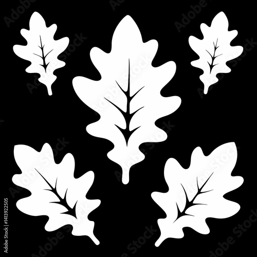 a various oak white leaf silhouettes