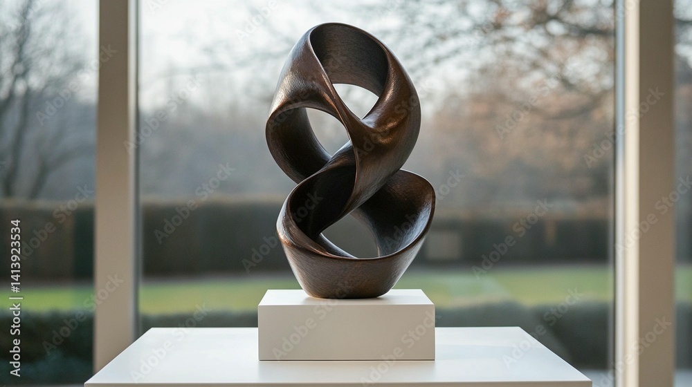 Abstract Bronze Sculpture: Intertwined Forms