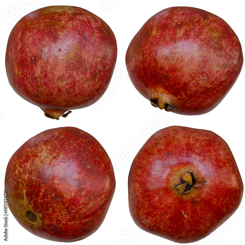 Four different angles of a 3D Pomegranate on Alpha Background