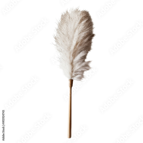 Elegant white feather duster on a clean white background showcasing its soft texture and design, Feather Duster, white background