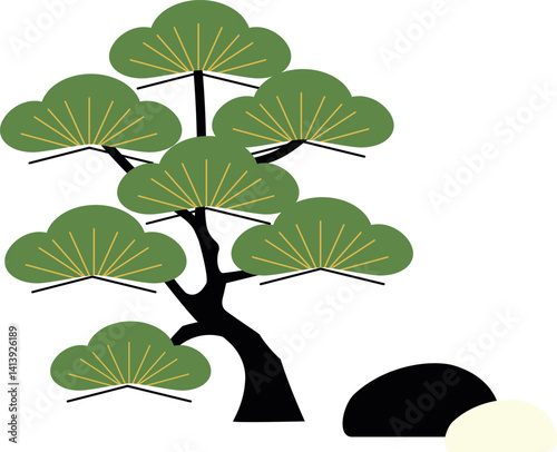 日本庭園の松の木のベクターイラスト