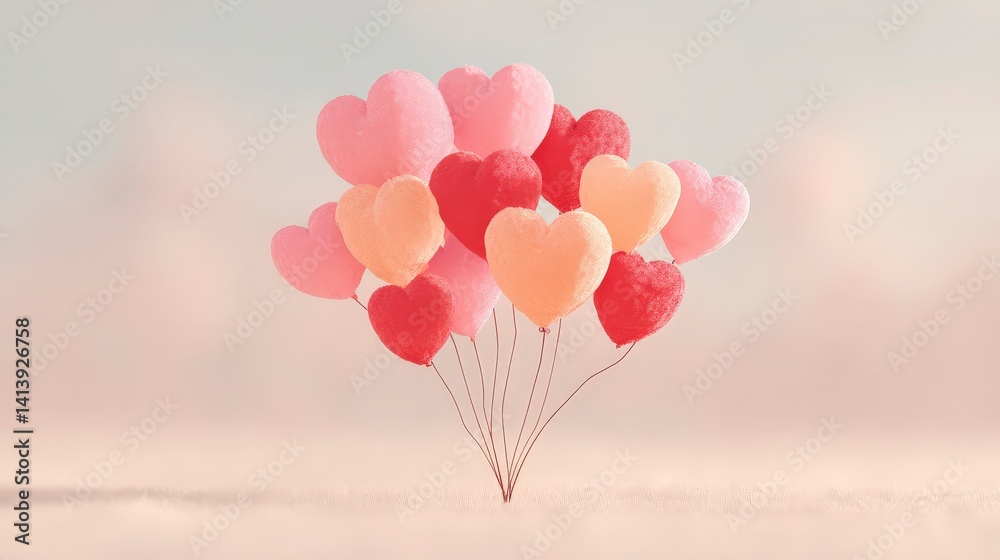 Fototapeta premium Romantic Heart Balloons Love Valentine s Wedding Anniversary Pastel Colors Festive