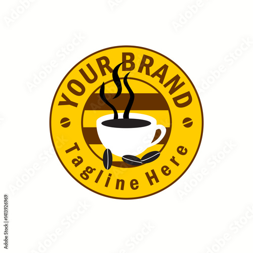 classic coffee shop logo in a circle with wood texture