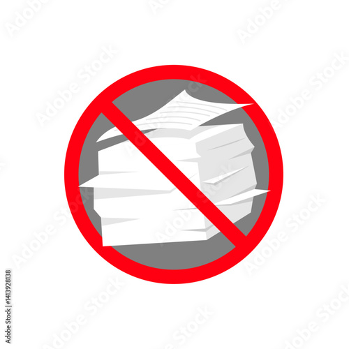 Flat illustration crossed out stack of documents. easy requirements, no bureaucracy, simplified process, no paperwork, fast registration, or minimal administration. for digital services or online form
