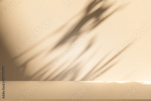 Obraz na płótnie Studio style background wall decoration presentation uses white and beige tones. with shadows cast from a nearby window, concept creating a decorative backdrop.
w salonie