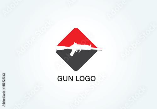 Gun Logo Design Modern Rifle Badge Red Black Vector
