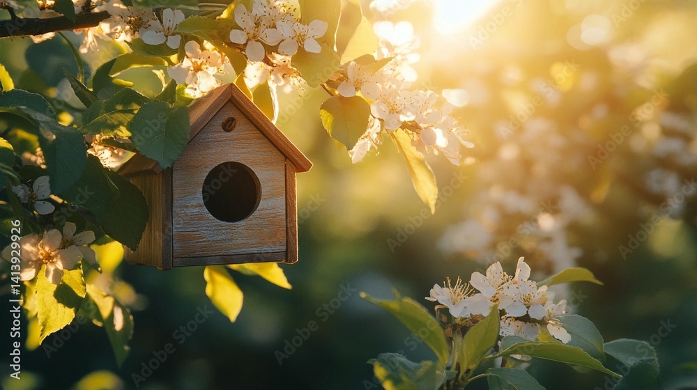 Birdhouse in Blossoming Tree