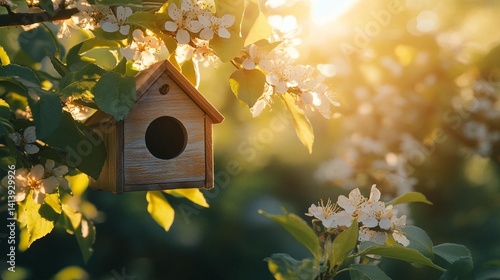 Obraz na płótnie Birdhouse in Blossoming Tree w salonie