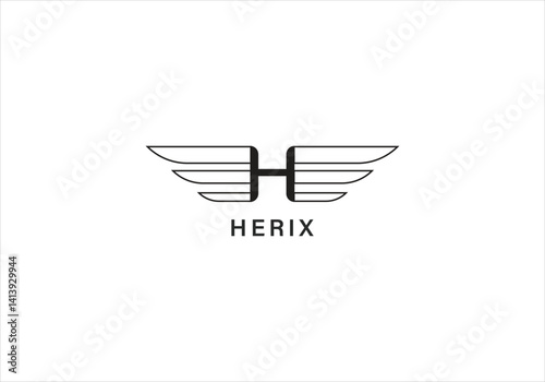 Winged H Letter Herix Logo Design Minimal Line Style