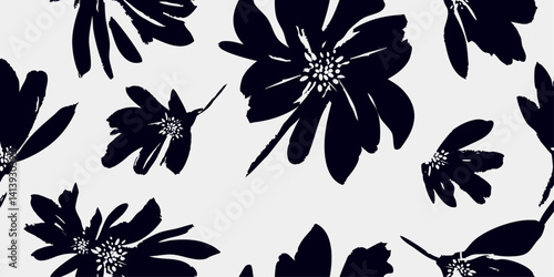 Flower seamless pattern. abstract floral background. Modern print in black and white colors, fabric, wallpaper, covers, cards, wall art, posters and decoration.