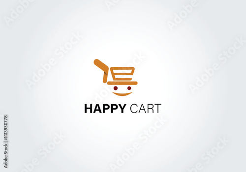 Happy Cart Shopping Logo Icon Smiley Trolley Design