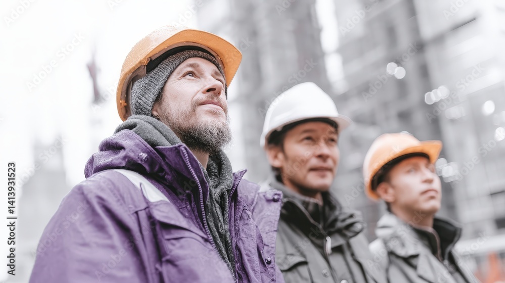 Construction Workers Teamwork Building Site Hard Hats Construction Workers Teamwork Building Site Hard Hats