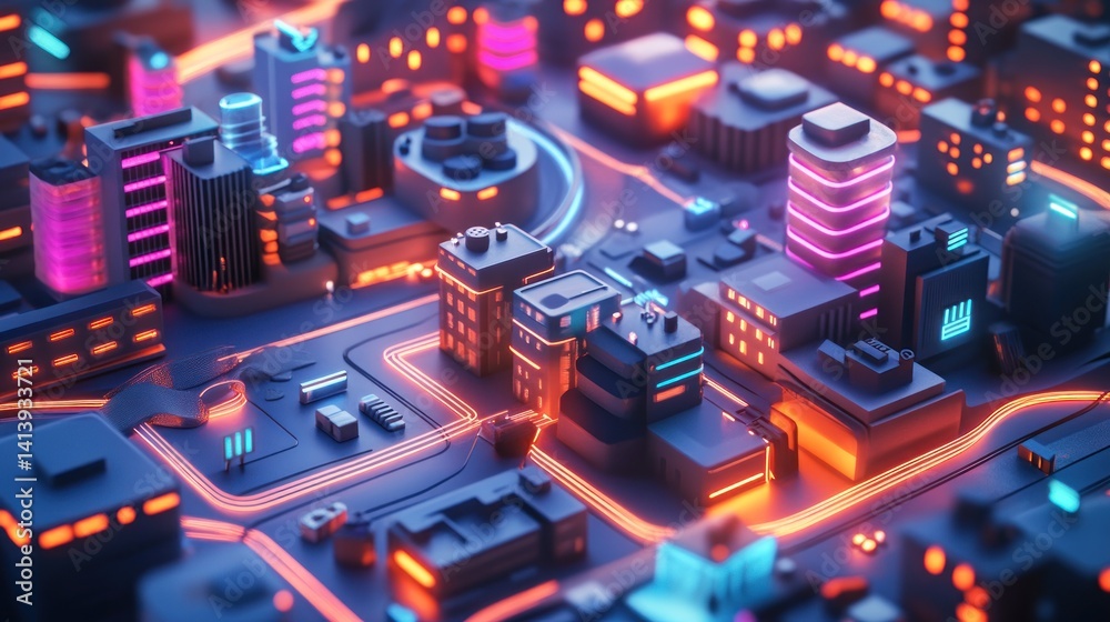 Obraz premium Neon Cityscape: A Futuristic Metropolis Illuminated