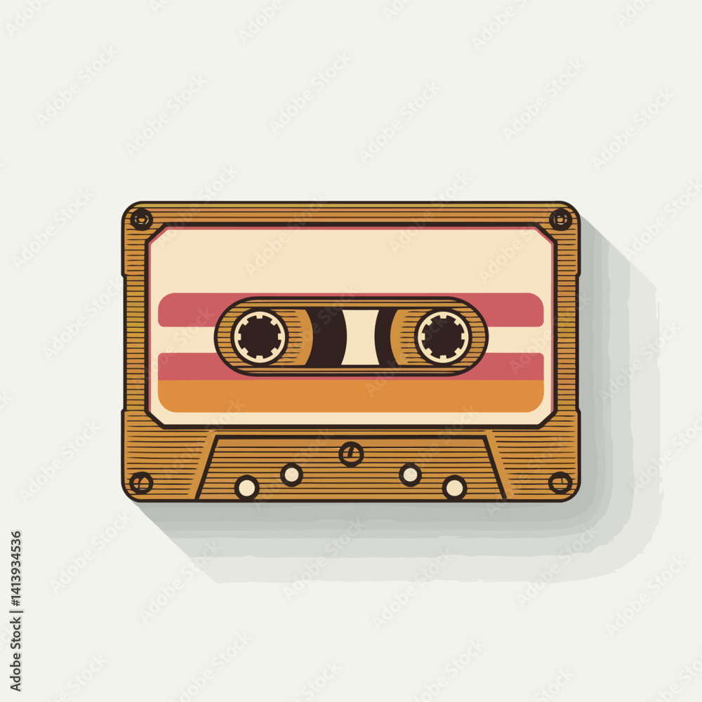 Fototapeta premium Flat Vector Style Classic Cassette Tape Illustration Isolated on Transparent Background for Vintage Music Themes