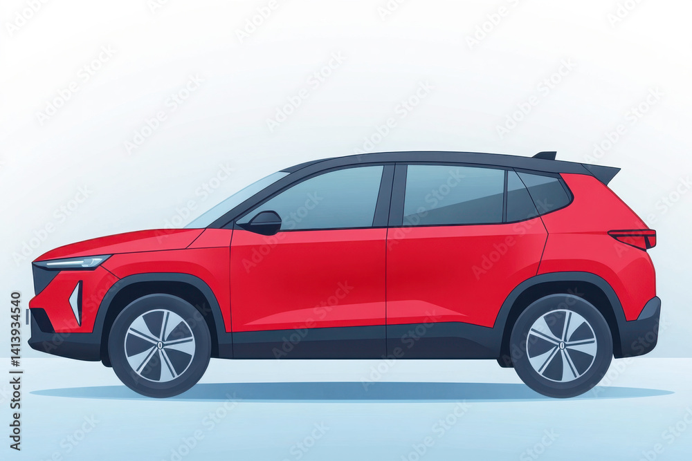 A sleek red SUV illustration showcasing modern design and streamlined features against a minimalistic background. A sleek red SUV illustration showcasing modern design and streamlined features against a minimalistic background.