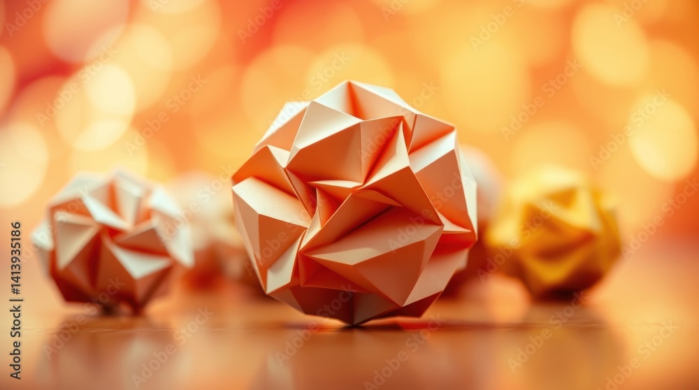 Geometric paper spheres, warm tones Geometric paper spheres, warm tones