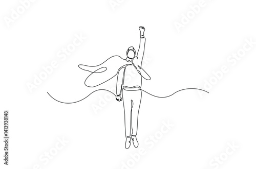 superhero with the cape in continuous one line drawing. Single line art illustration of business superhero. Editable vector.