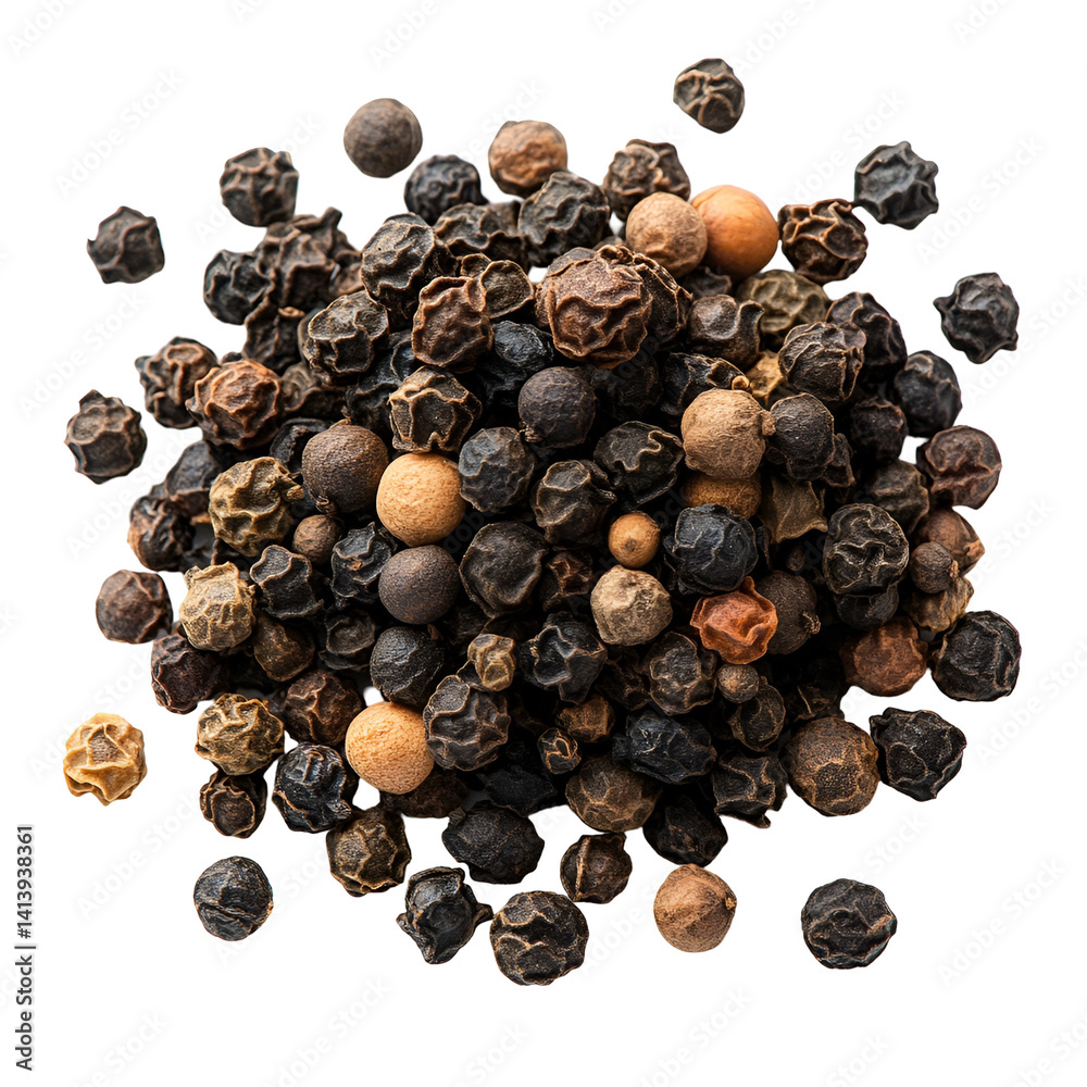 Obraz premium Black peppercorns spice pile seasoning ingredient culinary flavor