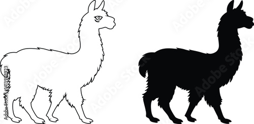 cute alpaca vector and silhouette