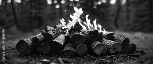 Preparing firewood for a cozy evening by the campfire in nature