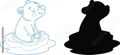 Polar Bear Swimming Day vector, shilouette illustration with white background.