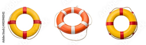A trio of bright life preservers offers safety and style on white backdrop transparent background Generative AI