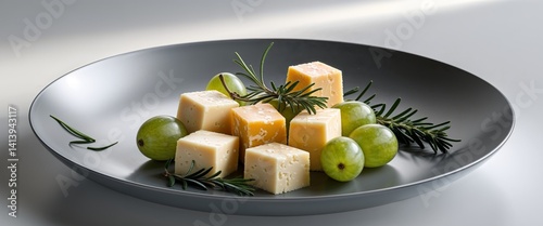 Serving Plate with Cheese and Grapes for Appetizer or Snack