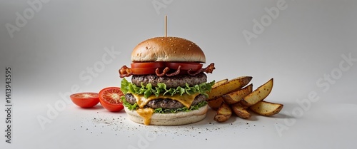 Juicy Double Burger with Crispy Potato Wedges