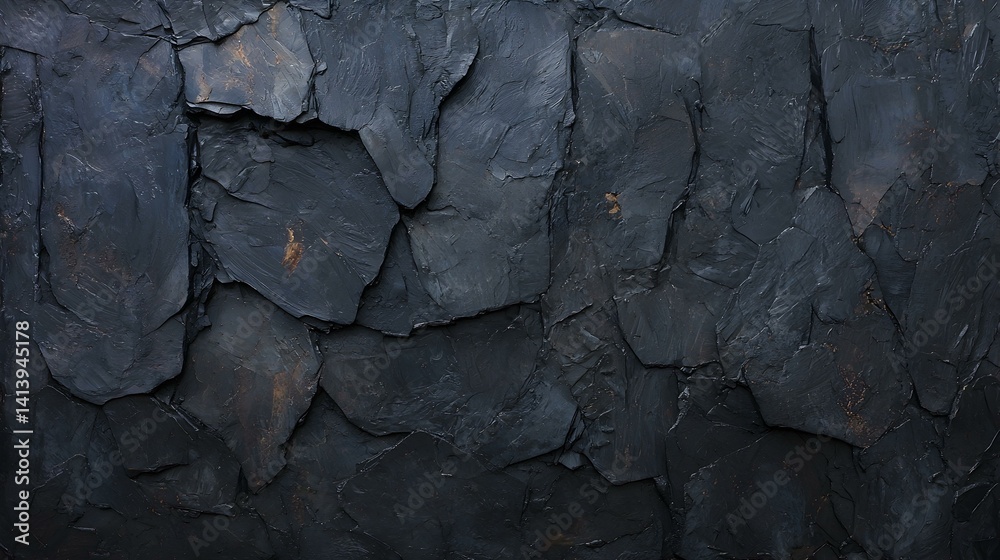 Fototapeta premium Dark, textured background of irregular, dark gray/black stone pieces. Ideal for websites, presentations, and design projects.