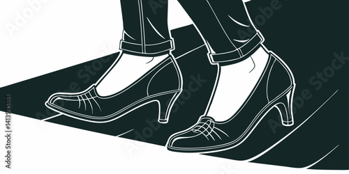 Dark green women's leather high-heeled pumps made of leather, isolated on a black  background. Women's fashionable classic shoes vector  illustration.
