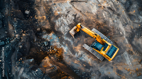 A top down perspective of an excavator in a work area