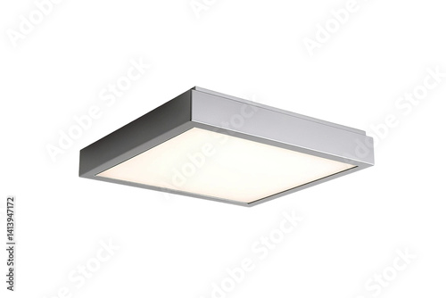 Minimalist Illuminated square panel light, white glow, set against stark black. Simple, modern, and clean design aesthetic