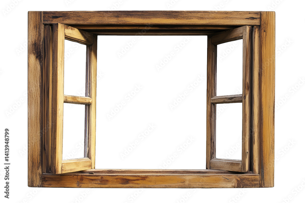 a rustic wooden window frame with two open panes showcasing a natural and inviting aesthetic ideal for design photography or home decor projects a rustic wooden window frame with two open panes showcasing a natural and inviting aesthetic ideal for design photography or home decor projects